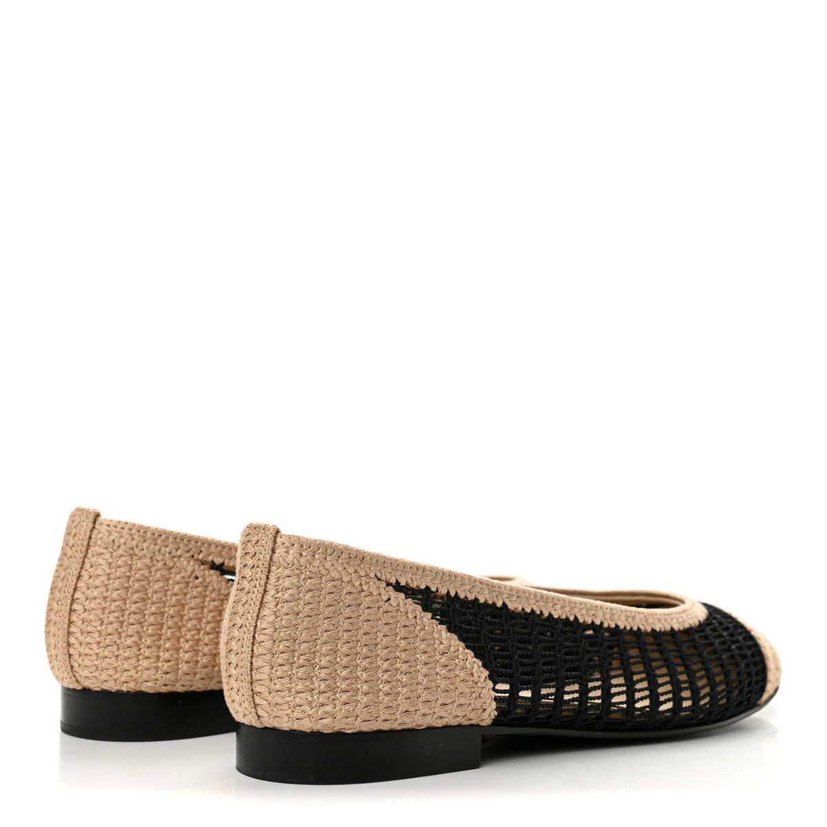 Chanel Raffia Cap Toe Women's Ballerina Flats Black Beige