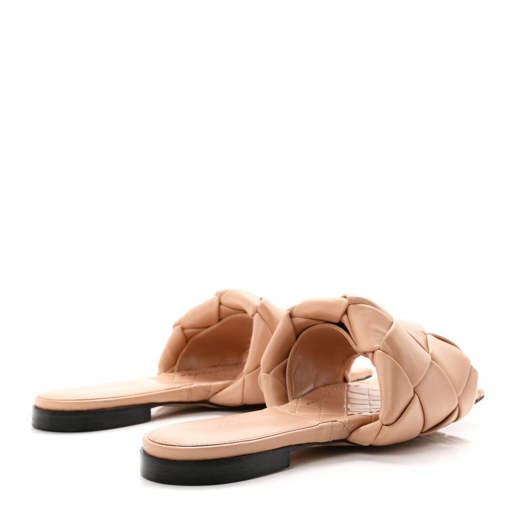 Bottega Veneta Nappa Women's Maxi Intrecciato Lido Flat Sandals 37 Tan