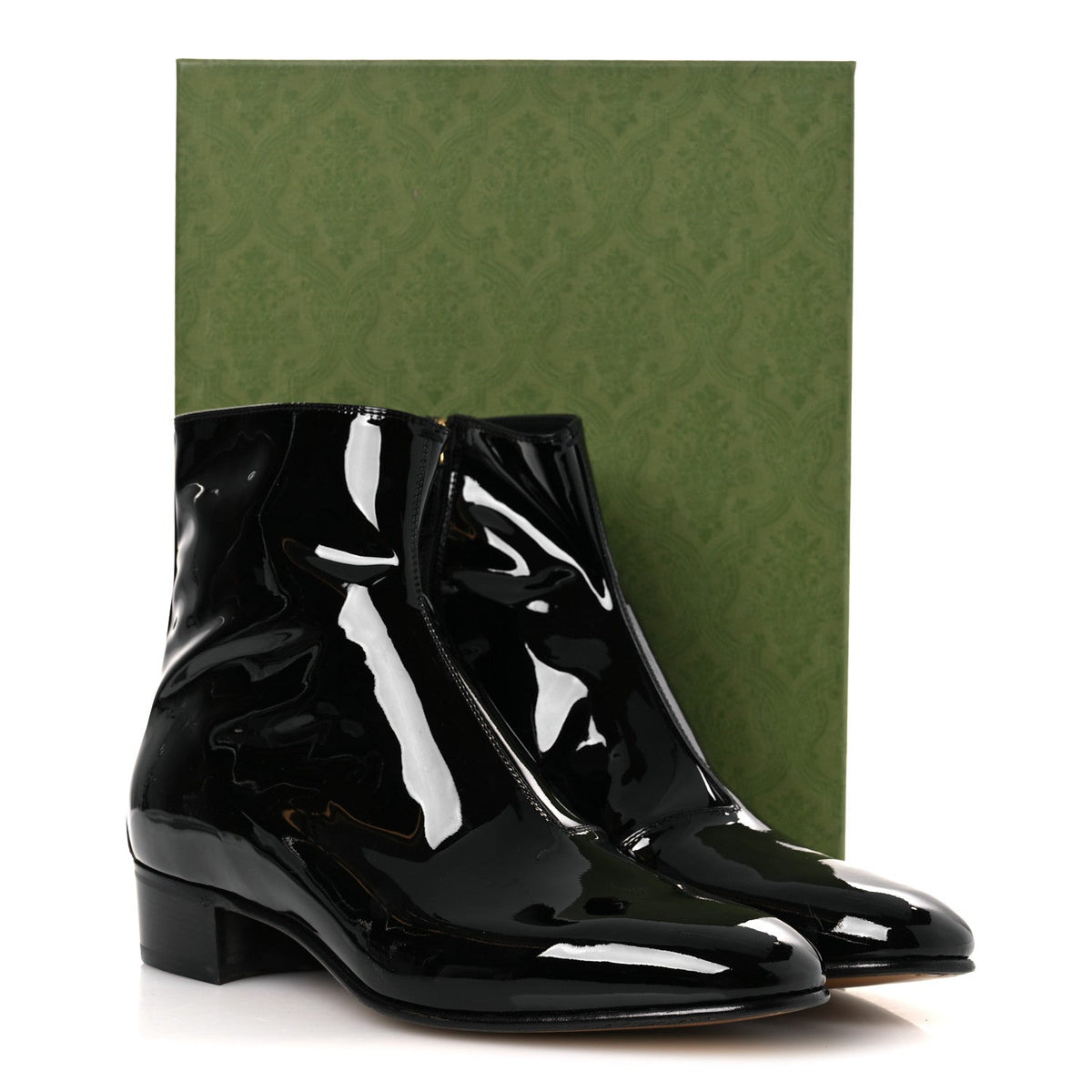 Gucci Patent Calfskin Men's GG Lois Bee Ankle Booties 13 Black