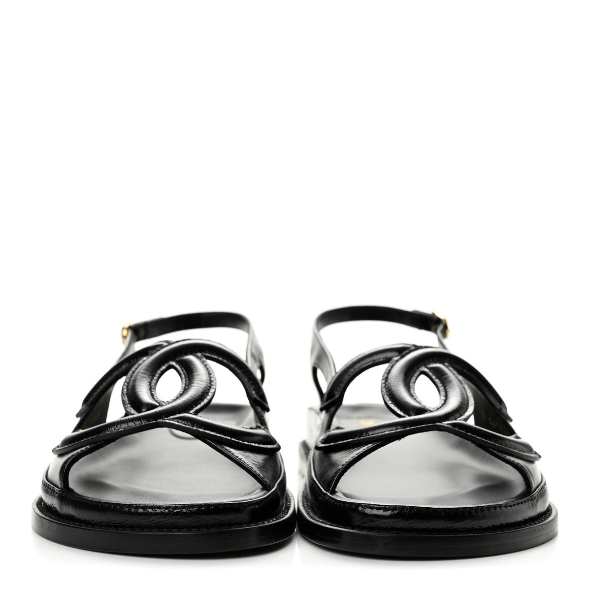 Chanel Crumpled Shiny Lambskin Women's CC Cut Out Dad Sandals 39 Black