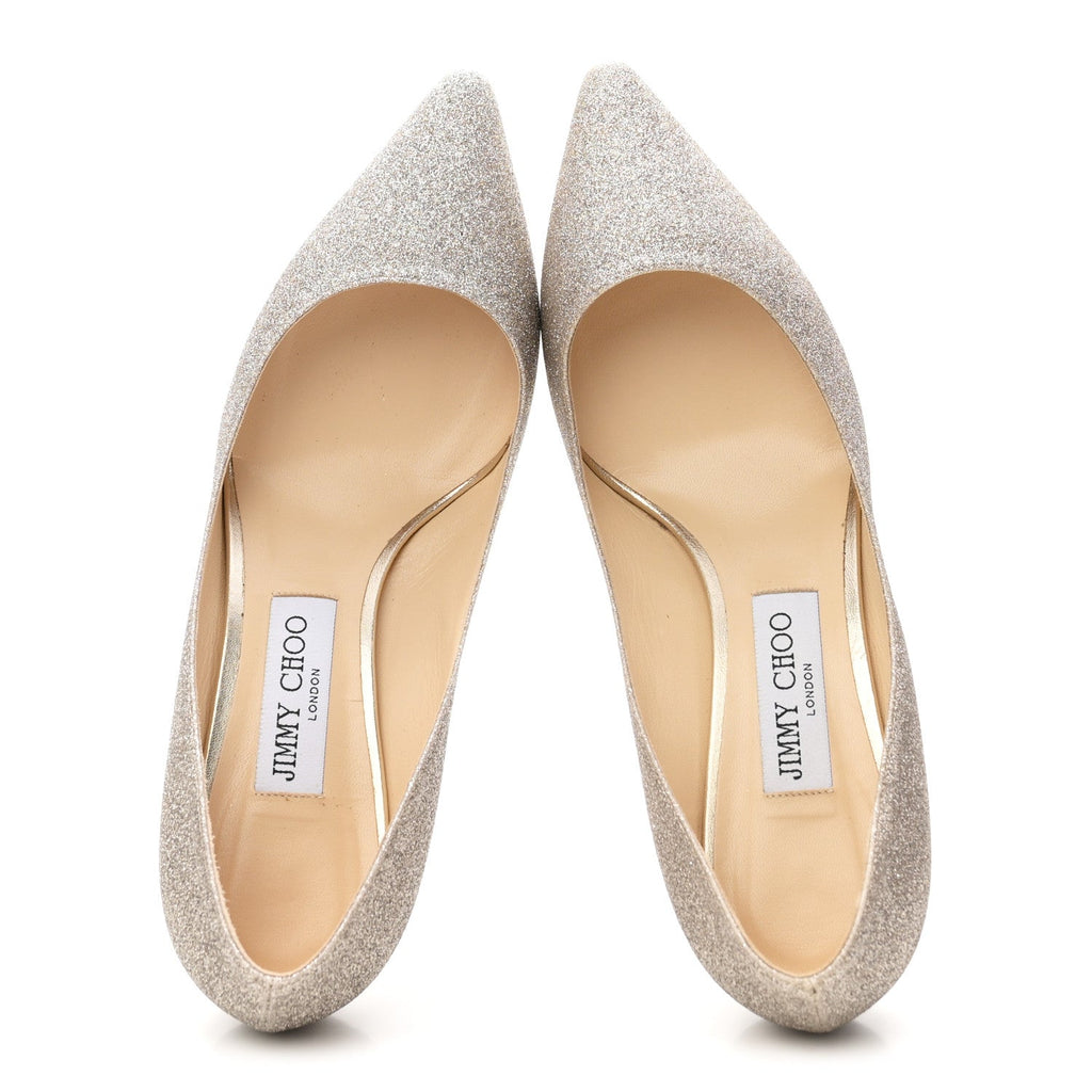 Jimmy Choo Dusty Glitter Women's Romy 60 Pumps 39 Platinum Ice