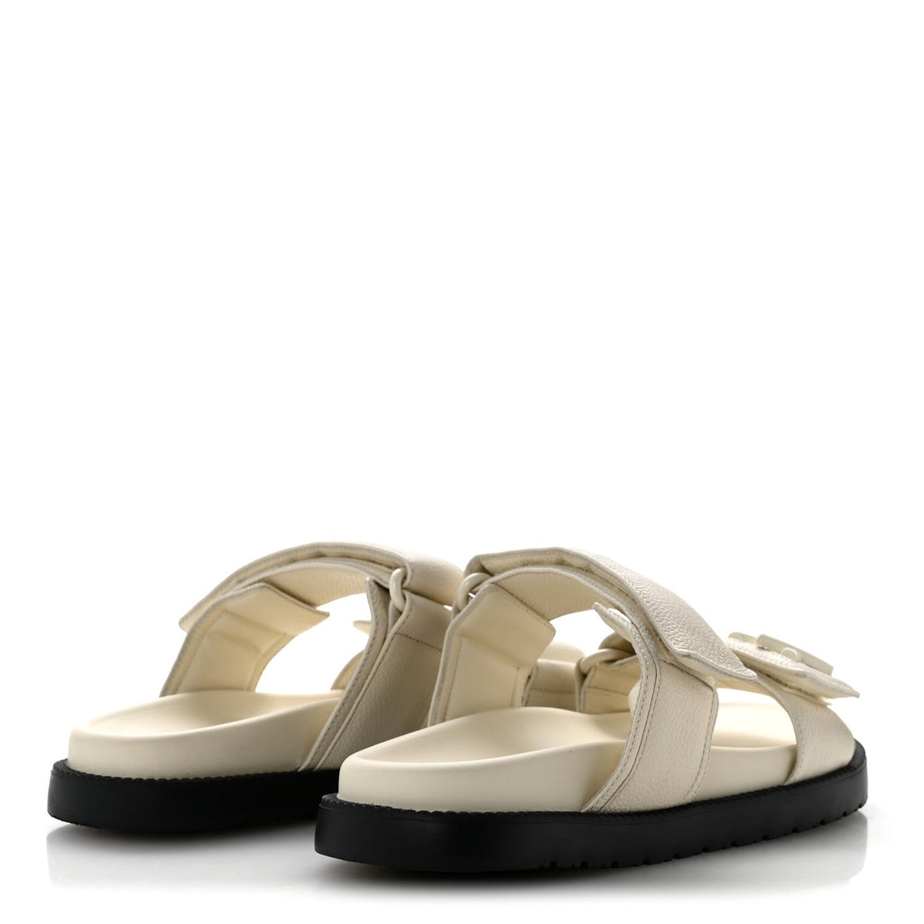 Louis Vuitton Grained Calfskin Women's Sunset Comfort Flat Sandals 36 Light Beige