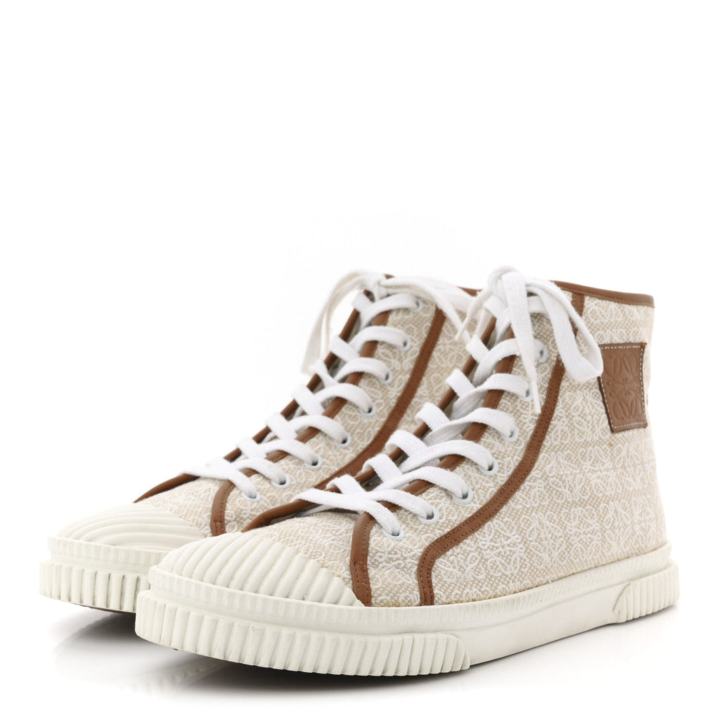 Loewe Jacquard Calfskin Men's Anagram High Top Sneakers 42 Natural White