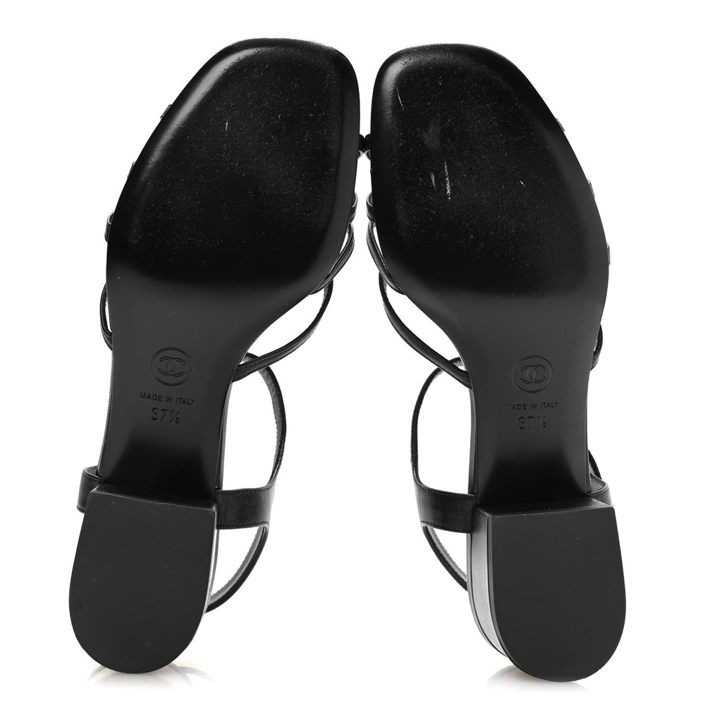 Chanel Lambskin Crystal CC Women's Sandals 37.5 Black