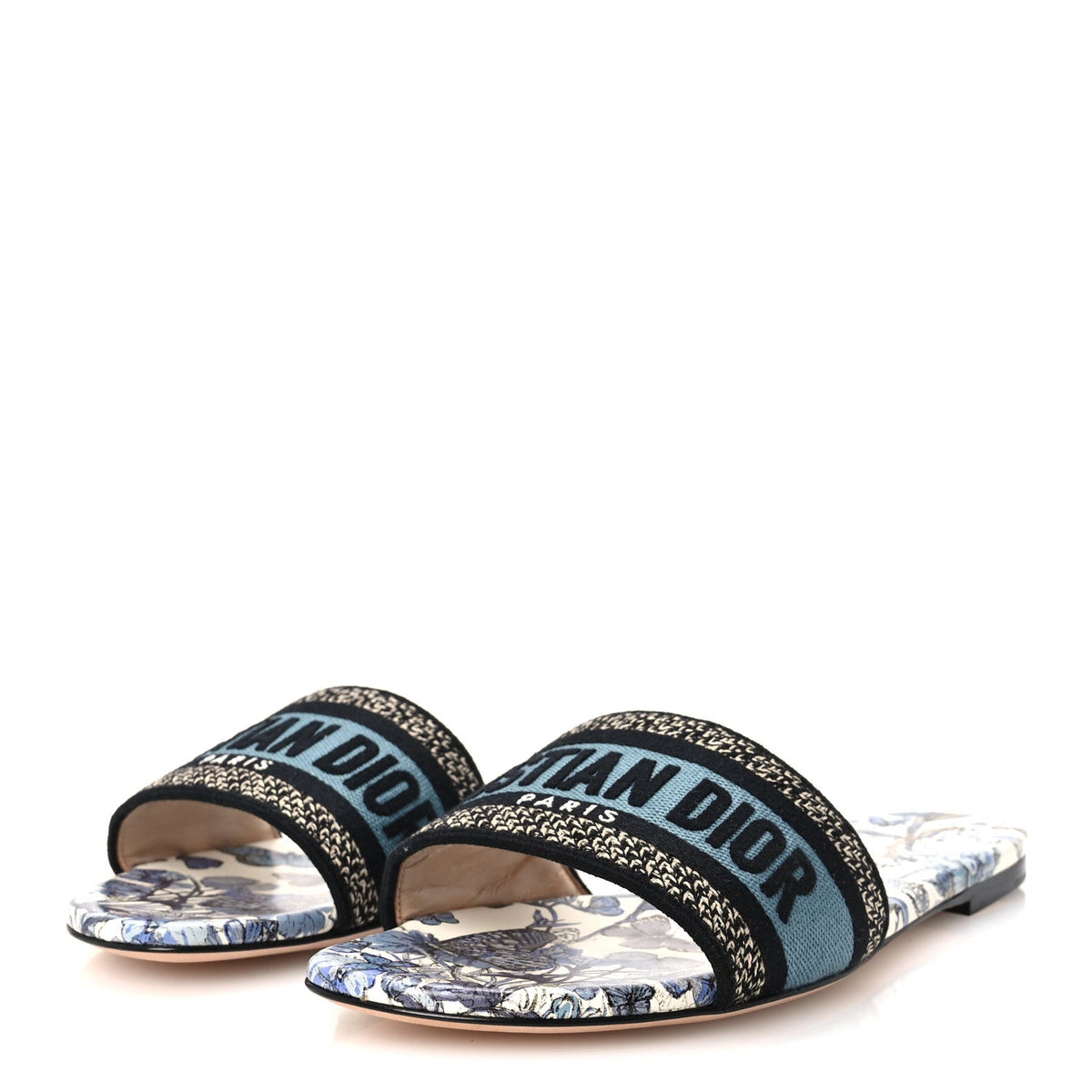 Christian Dior Canvas Embroidered Women's Butterfly Dway Slide Sandals 40 White Blue