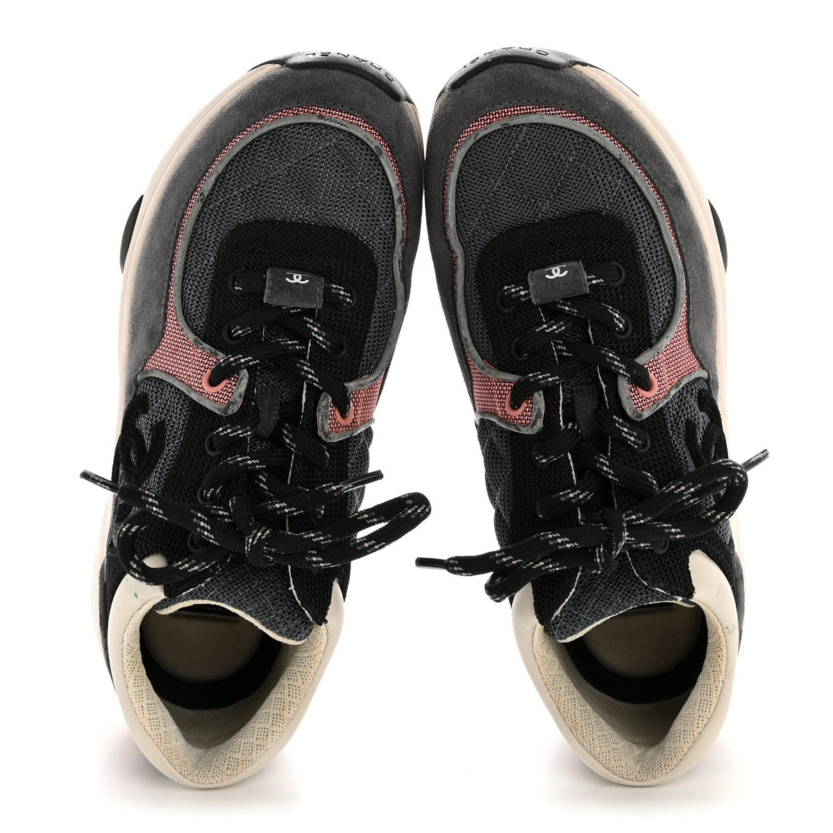 Chanel Fabric Calfskin Suede Women's CC Sneakers 36.5 Grey Pink