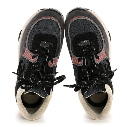 Chanel Fabric Calfskin Suede Women's CC Sneakers 36.5 Grey Pink