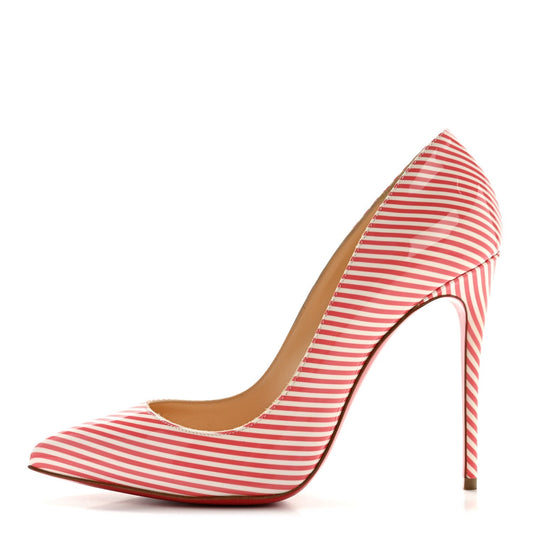 Christian Louboutin Patent Leather Women's Pigalle Follies Stripes 100 Pumps 37 Smoothie White
