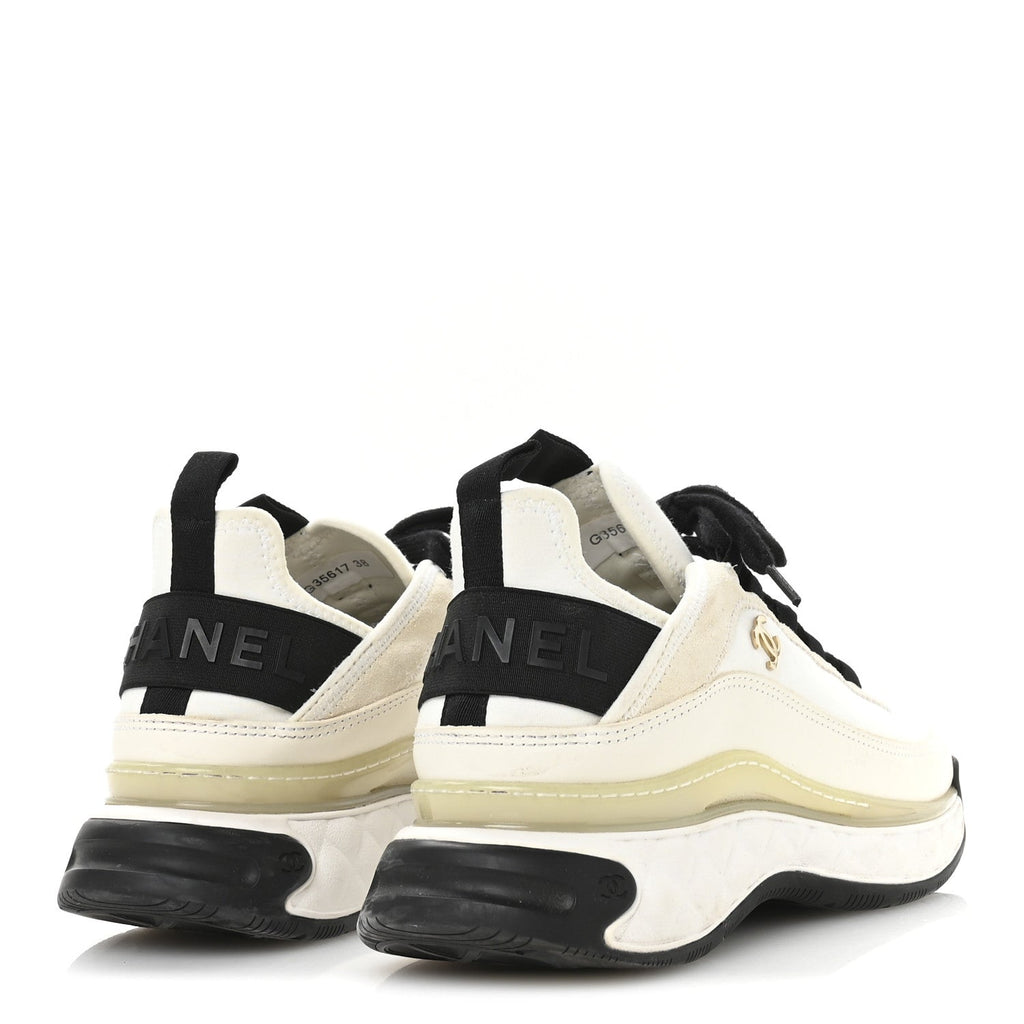Chanel Velvet Calfskin Mixed Fibers Women's CC Sneakers 38 Ivory Black