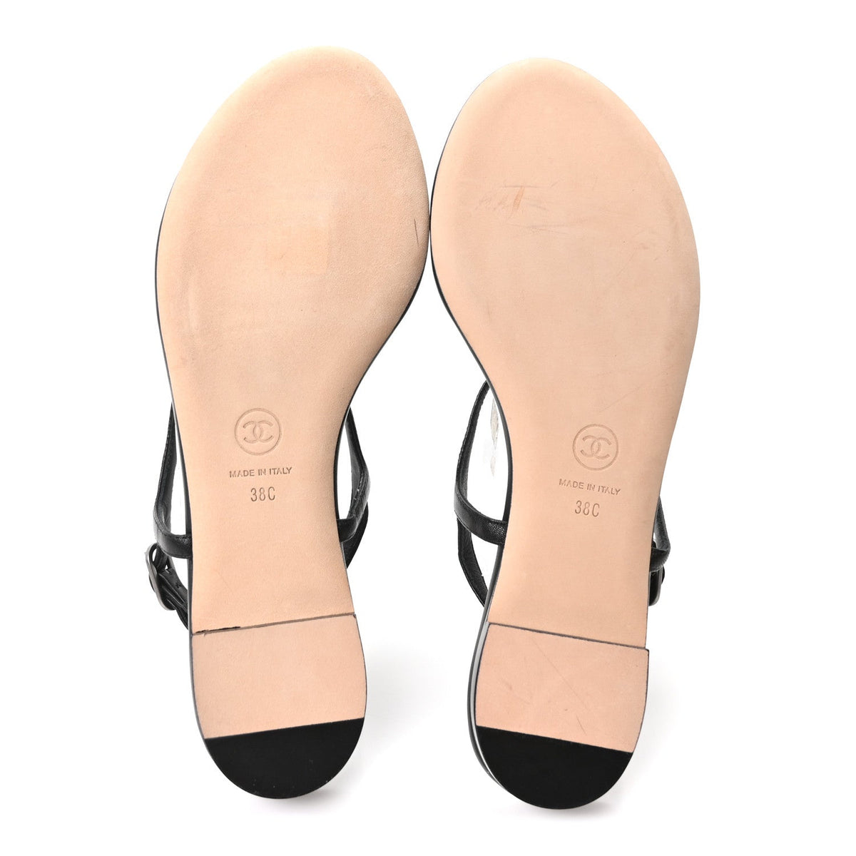 Chanel Lambskin Crystal Women's CC Thong Sandals 38 Black