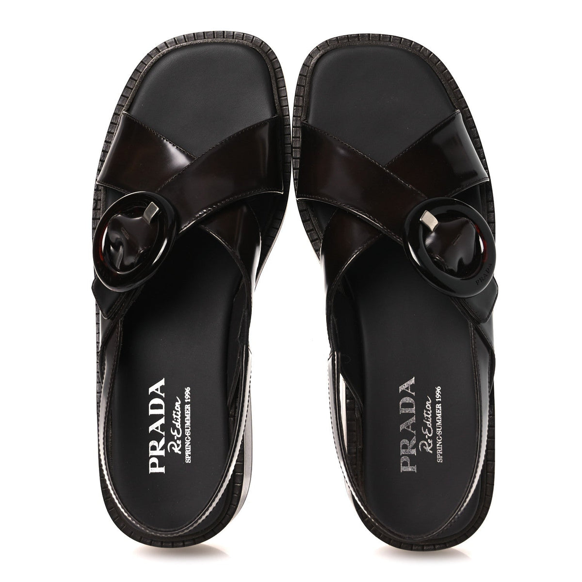 Prada Spazzolato Fume Re-Edition 1996 Women's Buckle Sandals 41 Bruciato