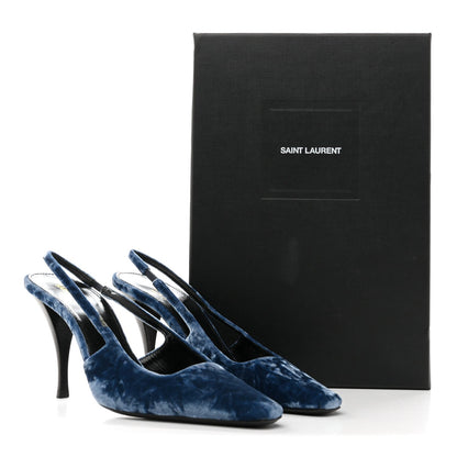Saint Laurent Velvet Women's Tom 90 Dream Slingback Pumps 37.5 Denim
