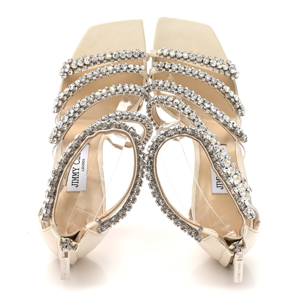 Jimmy Choo Nappa Crystal Women's Josefine 100 Sandals 39 Latte