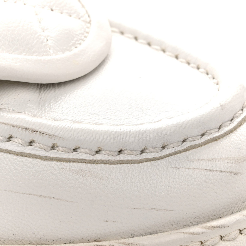 Chanel Shiny Lambskin Women's Quilted CC Turnlock Loafers 40 White