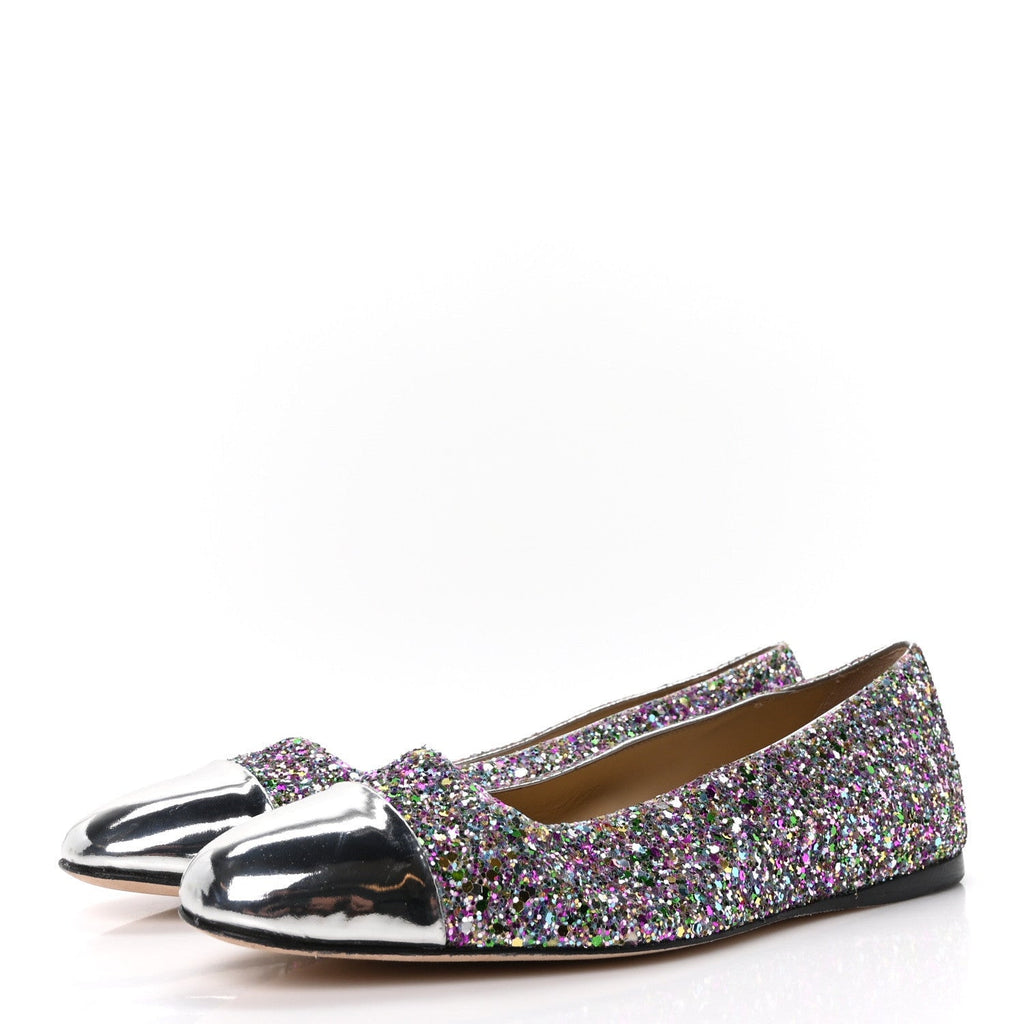Jimmy Choo Patent Calfskin Glitter Women's Watson Flats 36 Silver Multicolor
