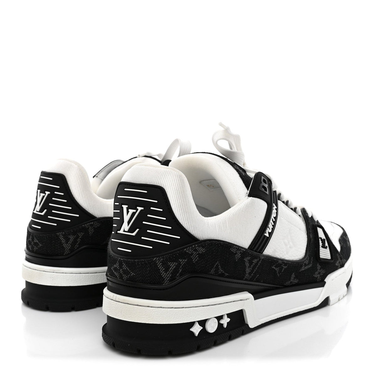 Louis Vuitton Calfskin Denim Men's LV Trainer Sneakers 10 Black