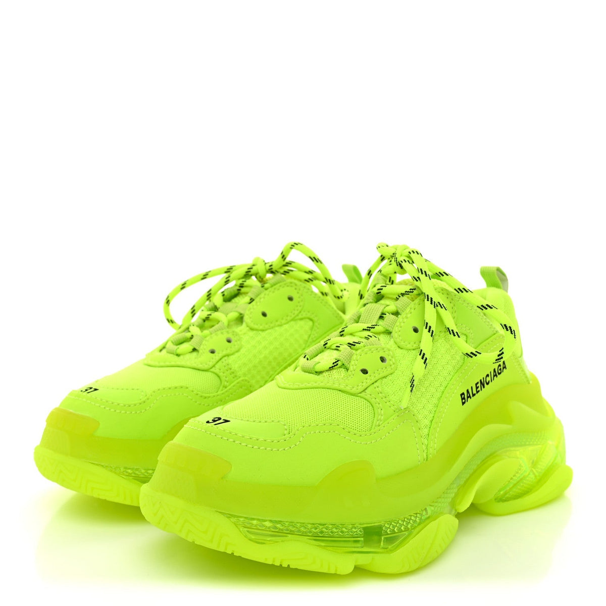 Balenciaga Fabric Mesh Women's Clear Sole Triple S Sneakers 37 Fluo Yellow