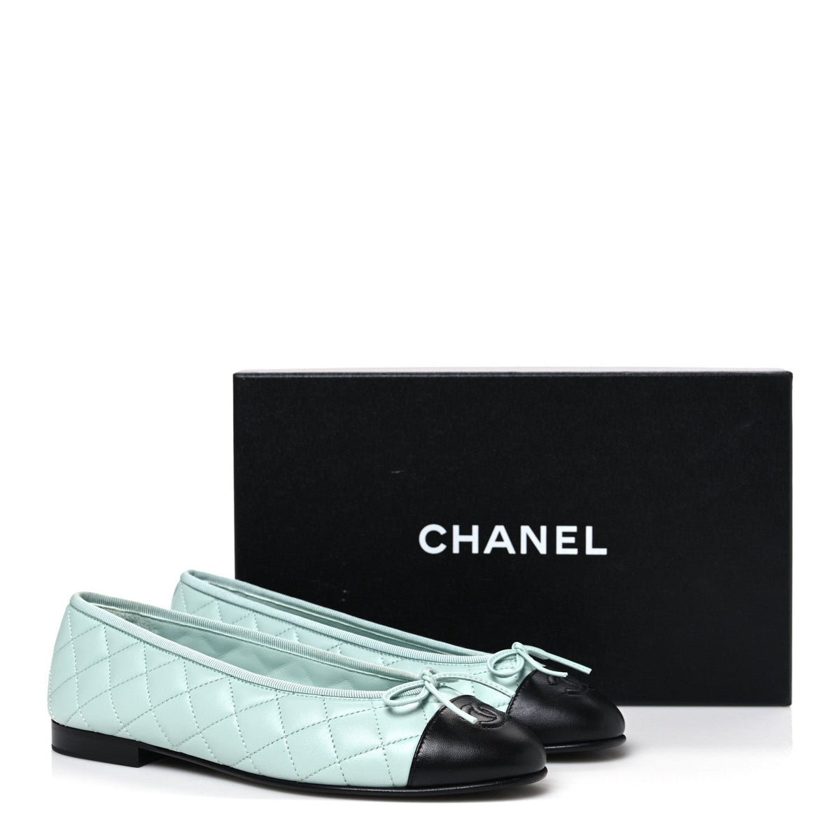 Chanel Quilted CC Cap Toe Women's Ballerina Flats Light Blue