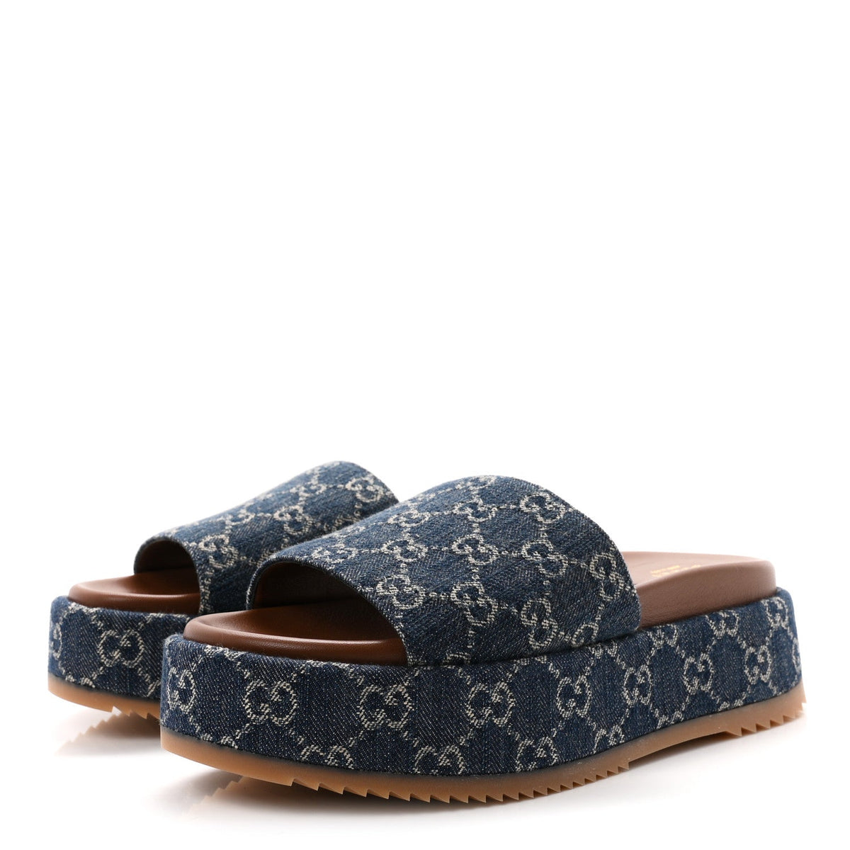 Gucci Denim Women's GG Monogram Angelina Platform Slide Sandals 40.5 Blue Tea