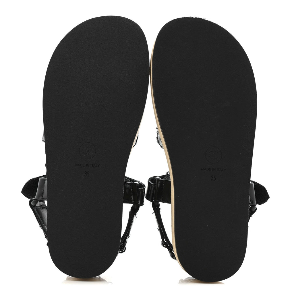 Chanel Laminated Goatskin Women's Chain Sandals 35 Black