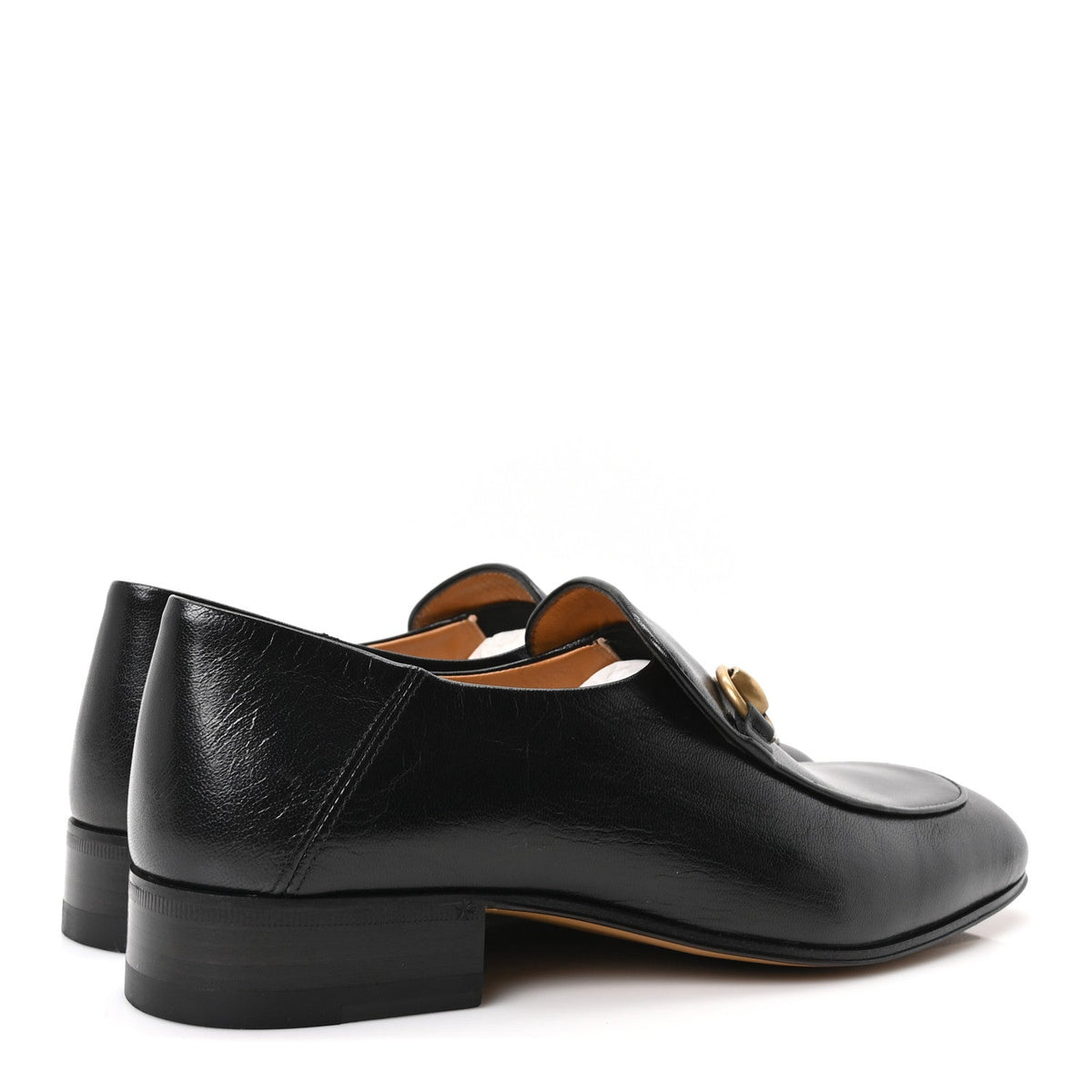 Gucci Goatskin Women's Horsebit Mid-Heel Loafers 37 Black