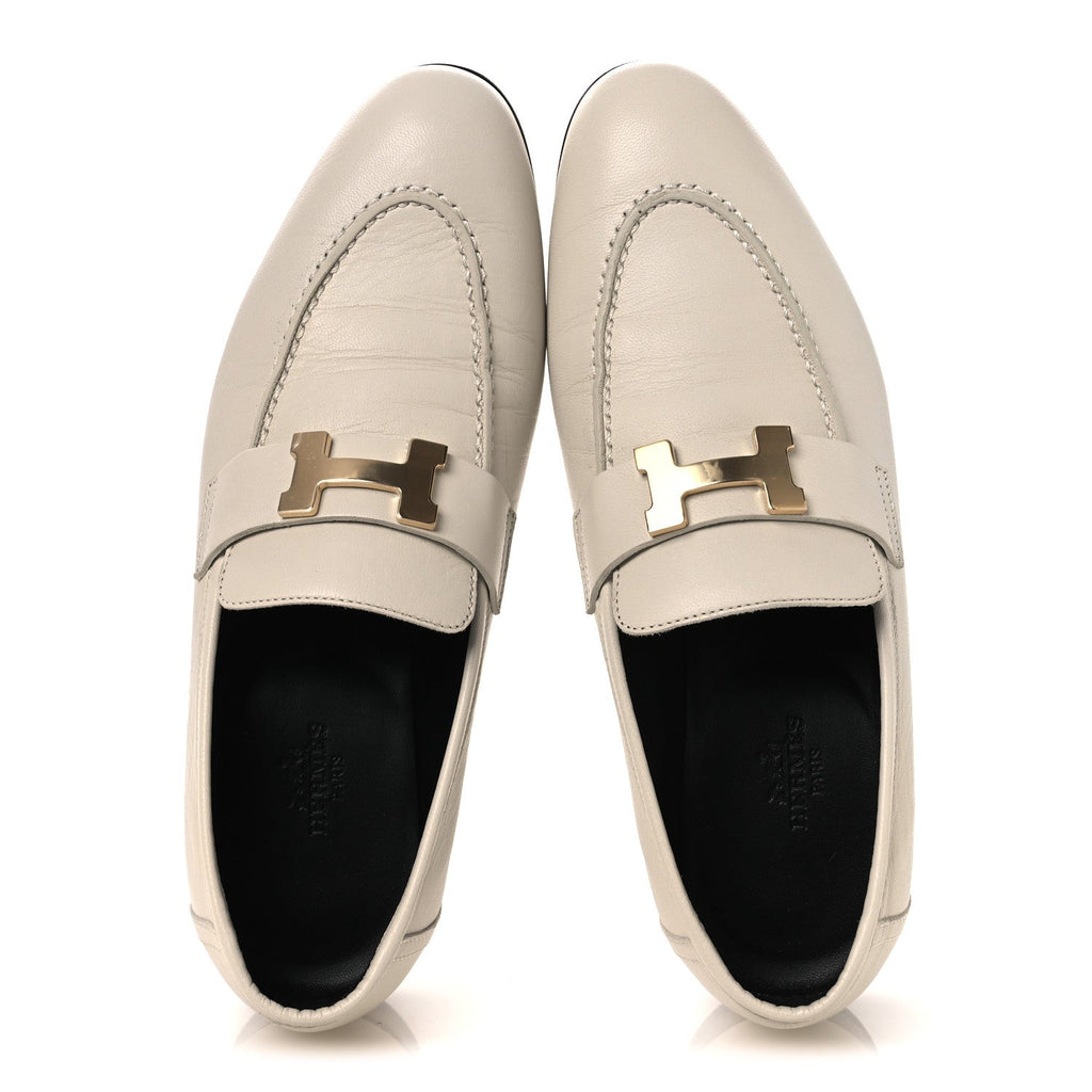 Hermes Goatskin Women's Paris Loafers 37 Beige Glaise