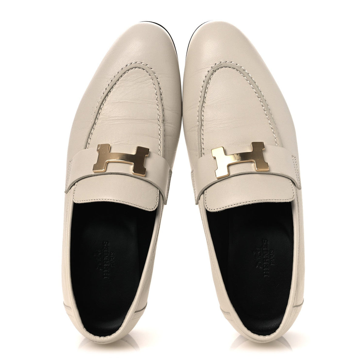 Hermes Goatskin Women's Paris Loafers 37 Beige Glaise