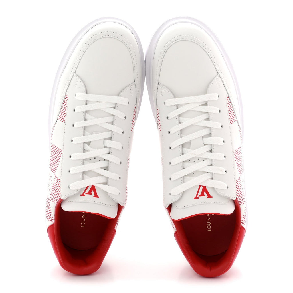 Louis Vuitton Damier Calfskin Men's Beverly Hills Sneakers 8 White Rouge