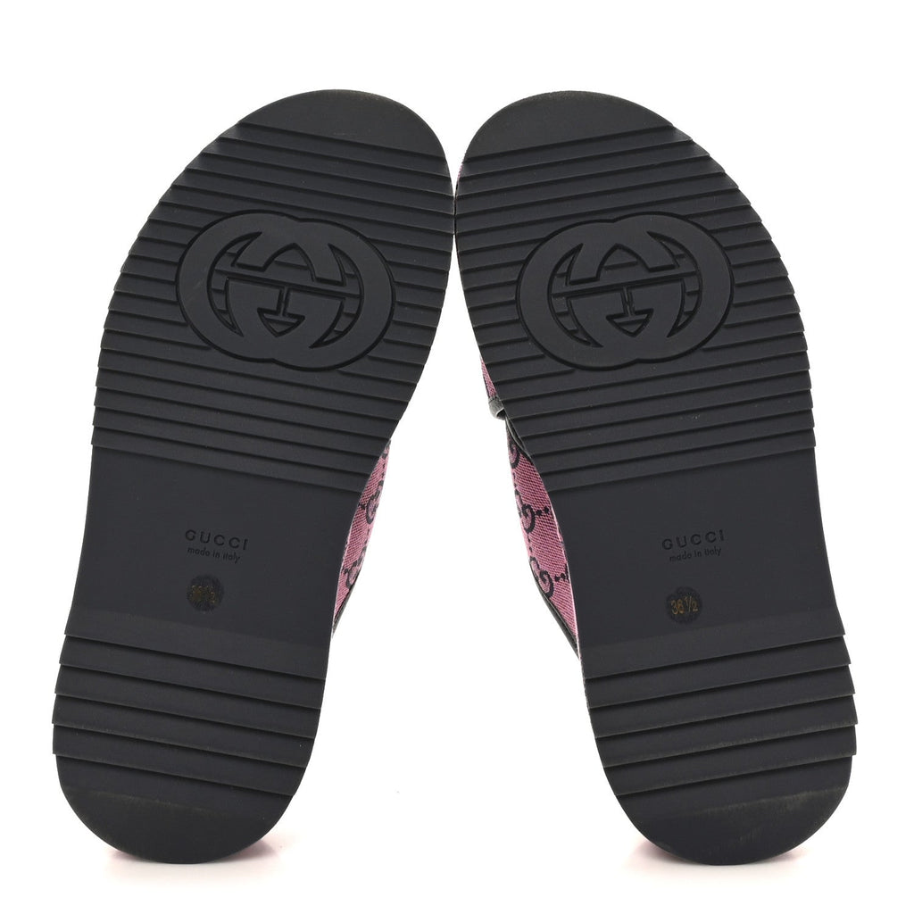 Gucci Canvas Women's Monogram Multicolor Criss Cross Platform Slide Sandals 36.5 Pink Blue