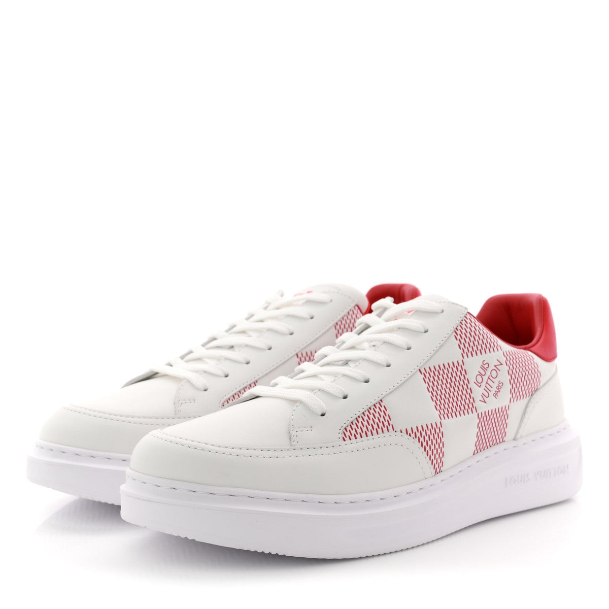 Louis Vuitton Damier Calfskin Men's Beverly Hills Sneakers 8 White Rouge
