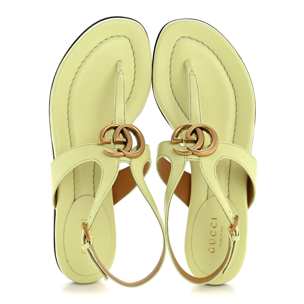Gucci Calfskin Women's Double G Thong Flat Sandals 35 Pistachio Green