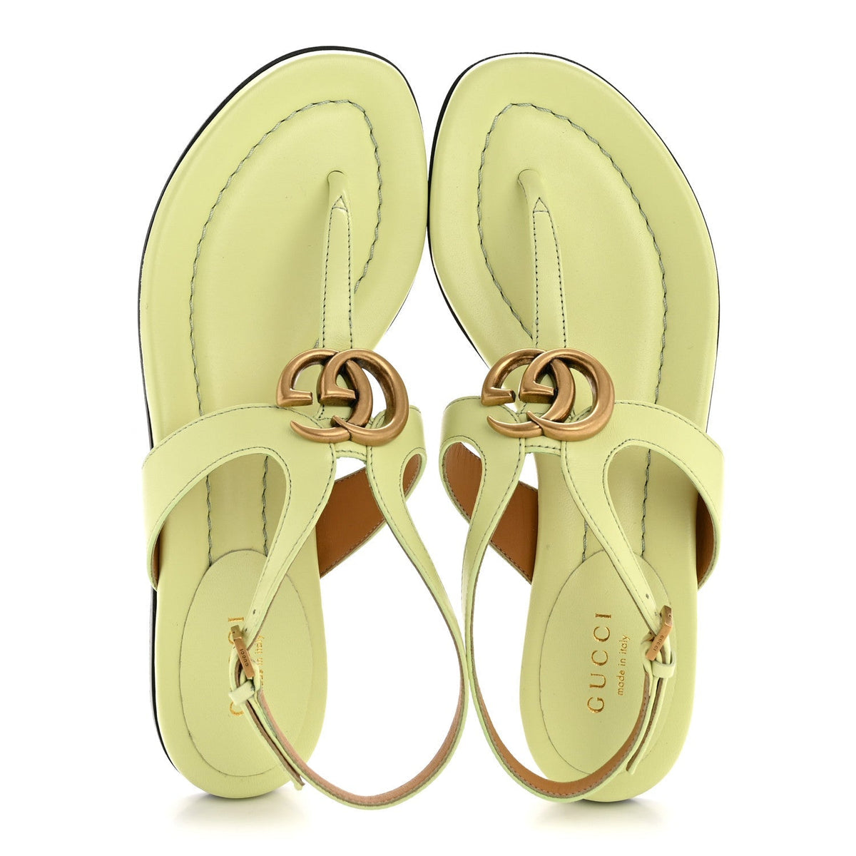Gucci Calfskin Women's Double G Thong Flat Sandals 35 Pistachio Green