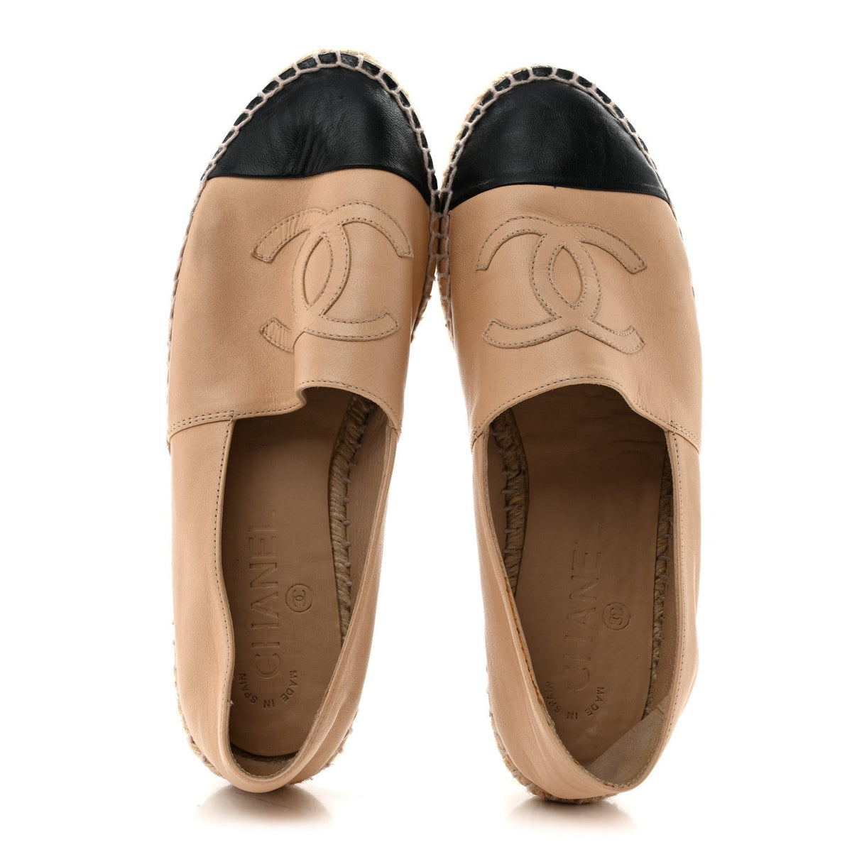 Chanel Lambskin Women's CC Espadrilles 37 Beige Black