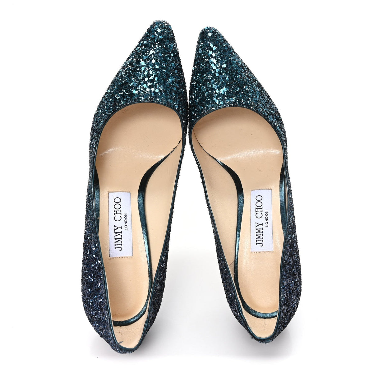 Jimmy Choo Glitter Women's Romy 100 Pumps 37.5 Peacock Navy