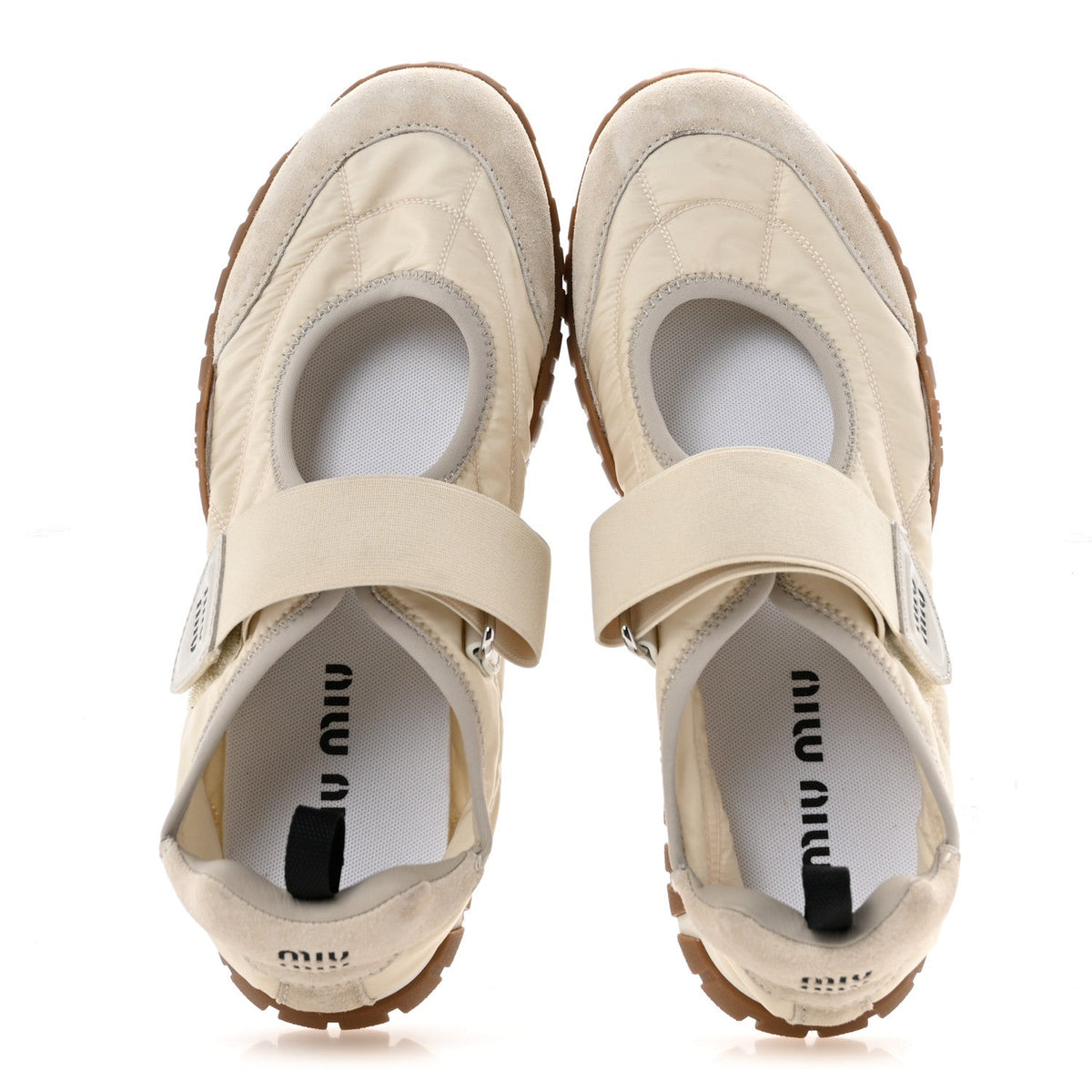 Miu Miu Technical Fabric Suede Women's Tyre Ballerina Flats 36.5 Ivory