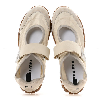 Miu Miu Technical Fabric Suede Women's Tyre Ballerina Flats 36.5 Ivory