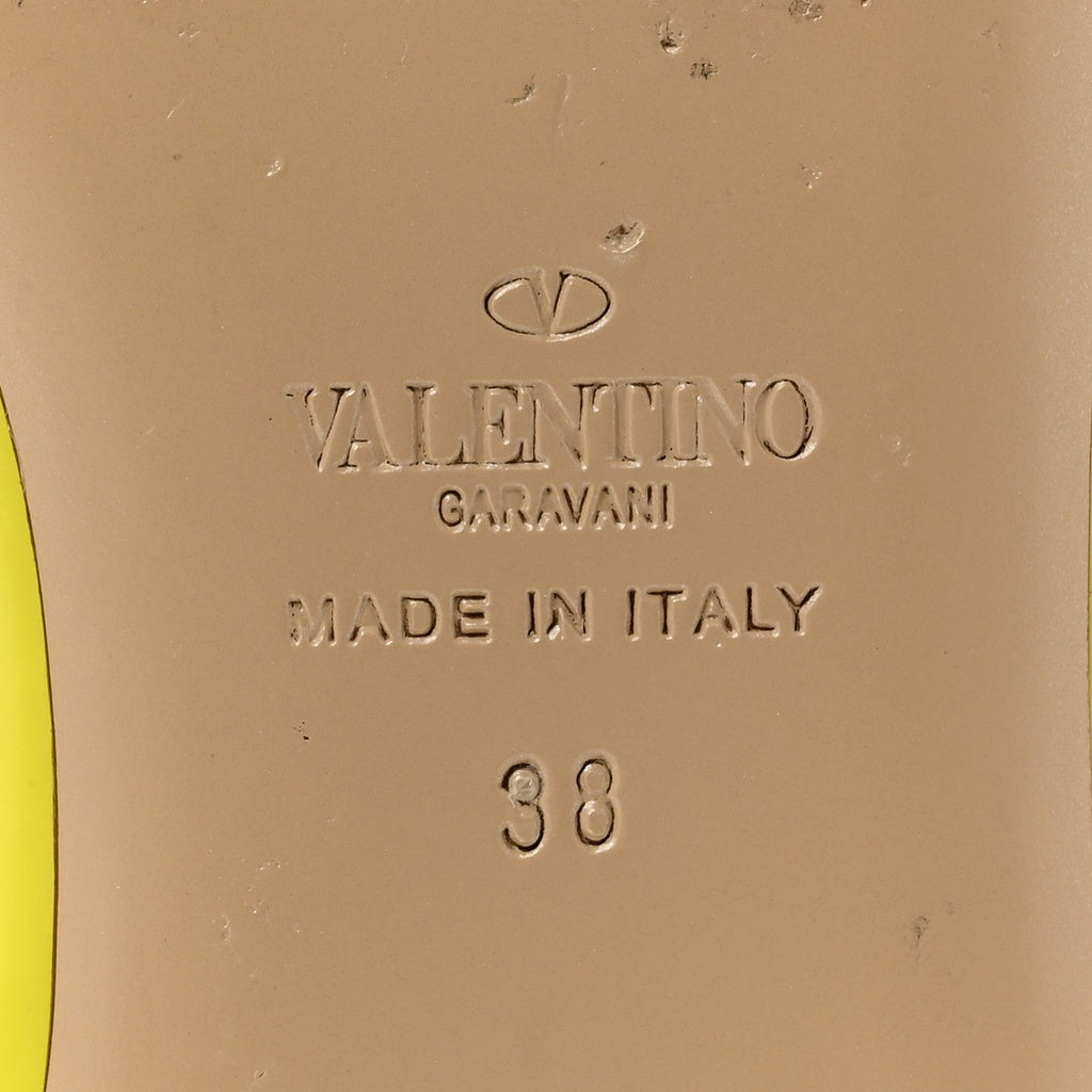 Valentino Garavani Patent Leather Women's Rockstud Flats 38 Acid Yellow