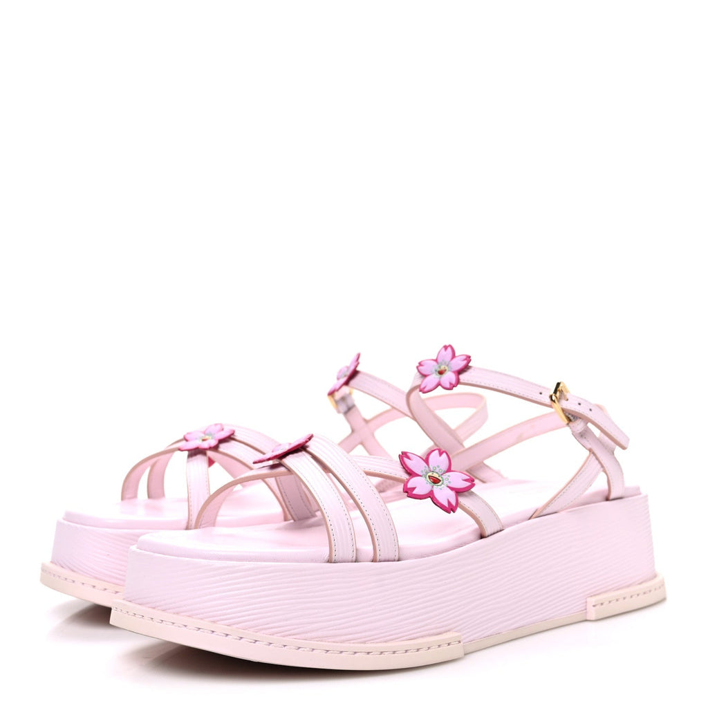 Louis Vuitton Calfskin Women's LV X TM Maya Flatform Sandals 40 Light Pink