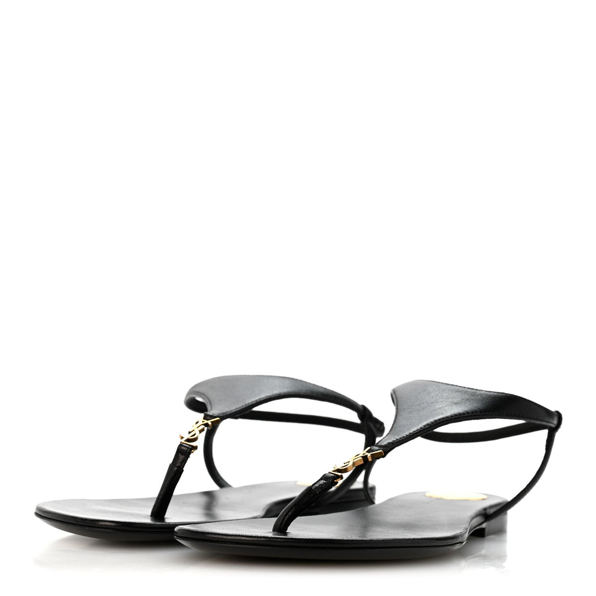 Saint Laurent Lambskin Women's Monogram Cassandra Slingback Flat Sandals 36.5 Black