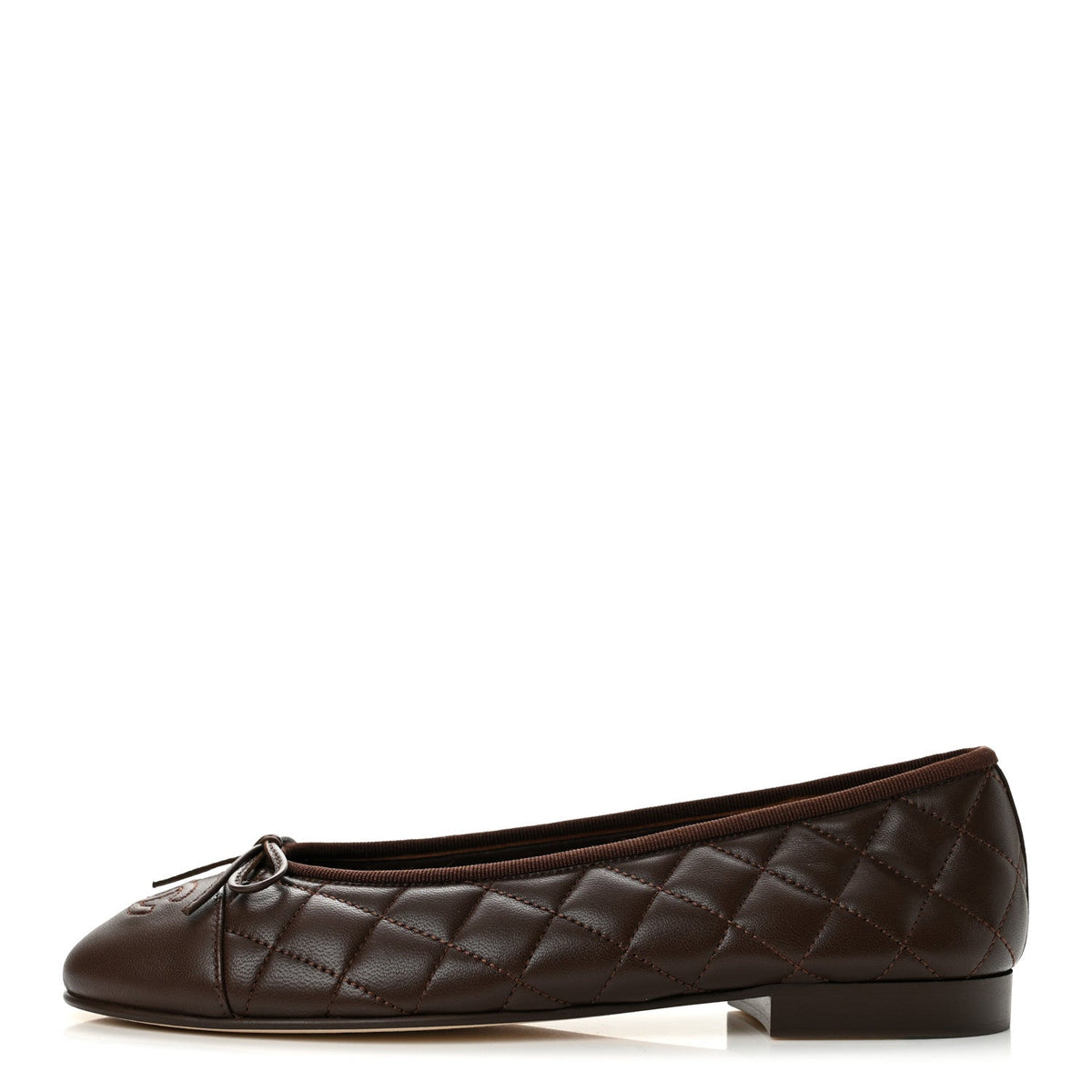 Chanel Lambskin Quilted CC Women's Ballerina Flats 38 Dark Brown