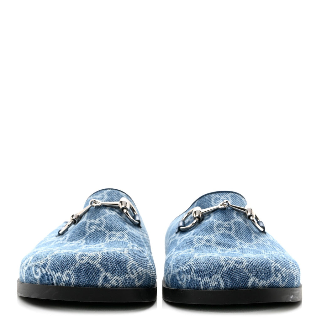 Gucci Denim GG Monogram Women's Granada Kid Horsebit Mules 35 Blue