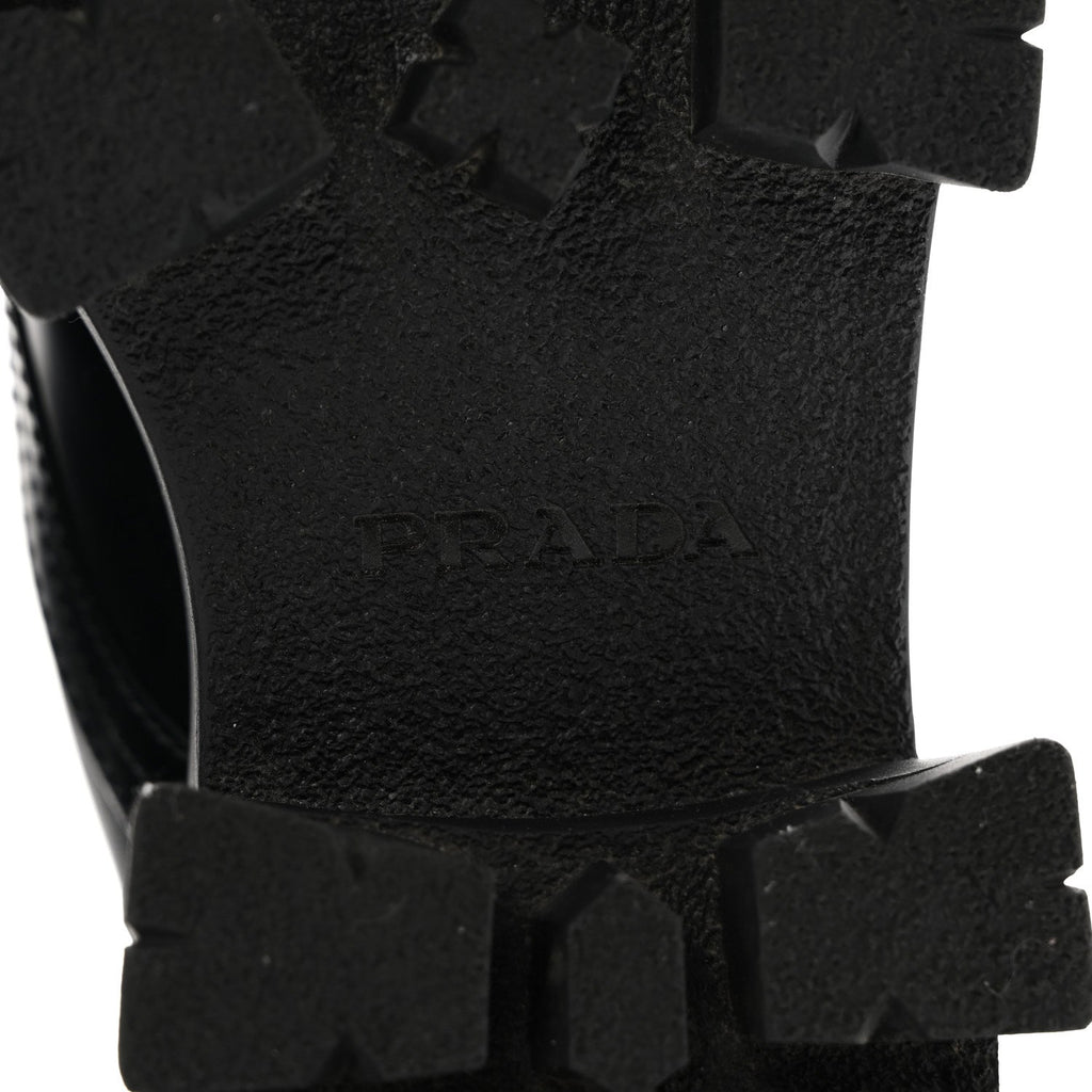 Prada Spazzolato Calfskin Nylon Women's Monolith Pouch Boots 38 Black