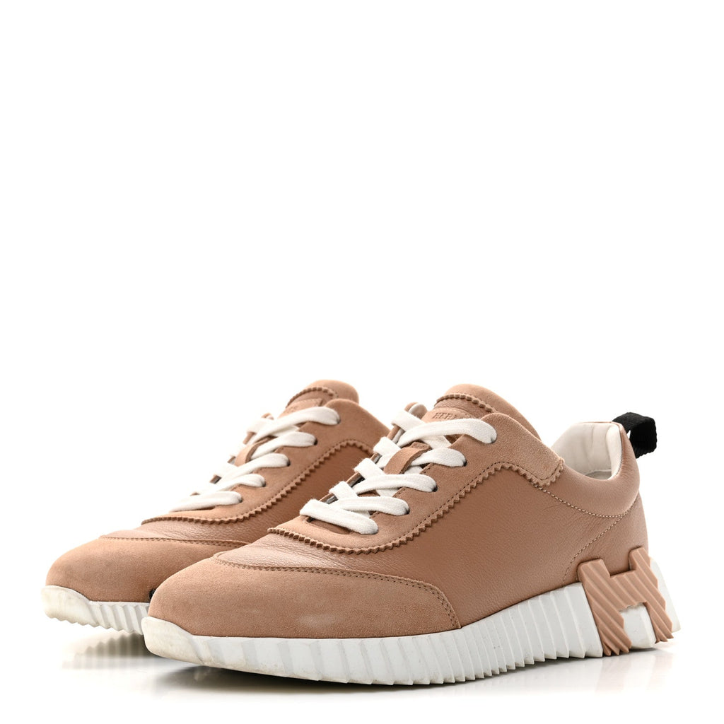 Hermes Sport Goatskin Suede Women's Bouncing Sneakers 37 Beige Perlino