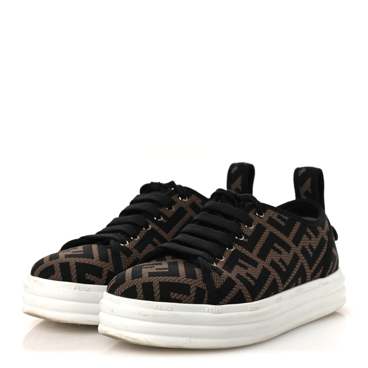 Fendi Fabric Women's FF Rise Low Top Sneakers 36.5 Tobacco Black
