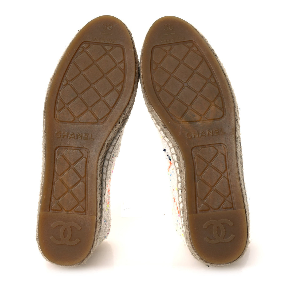 Chanel Glittered Tweed Lambskin Women's CC Espadrilles 36 White Multicolor