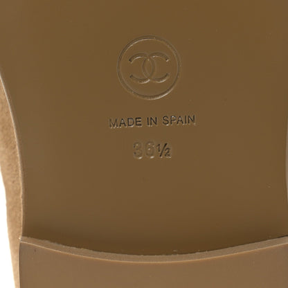 Chanel Suede Calfskin Women's CC Loafers 36.5 Dark Beige
