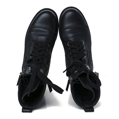 Chanel Calfskin Women's Quilted Lace Up Combat Boots 39 Black