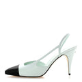Goatskin Mixed Fibers Cap Toe Slingback Pumps Light Green Black