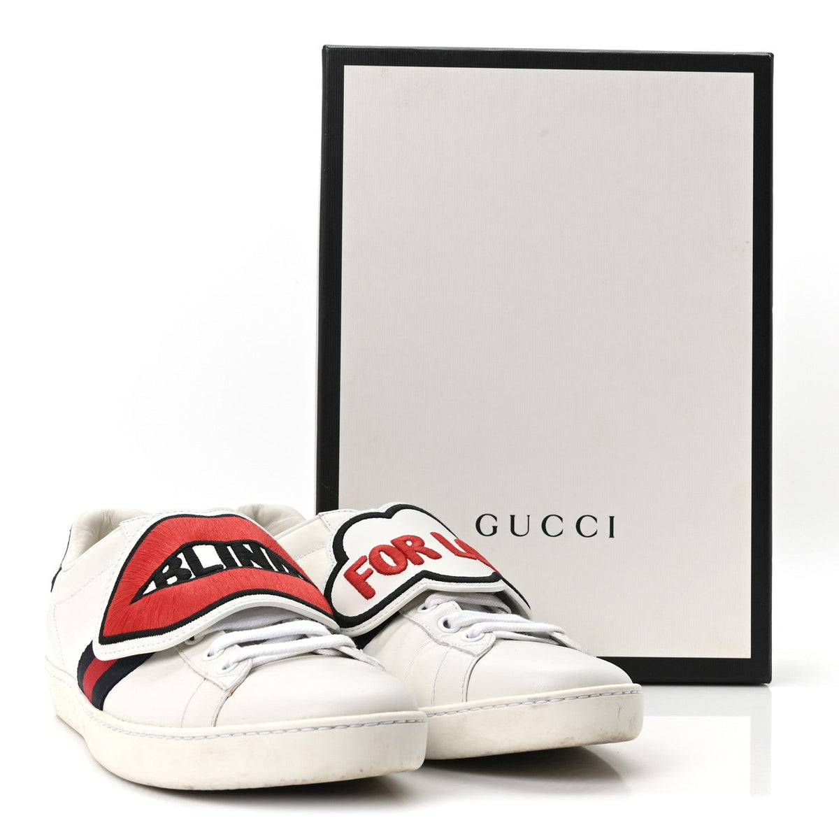 Gucci Calfskin Ayers Blind For Love Women's Ace Sneakers 39 White