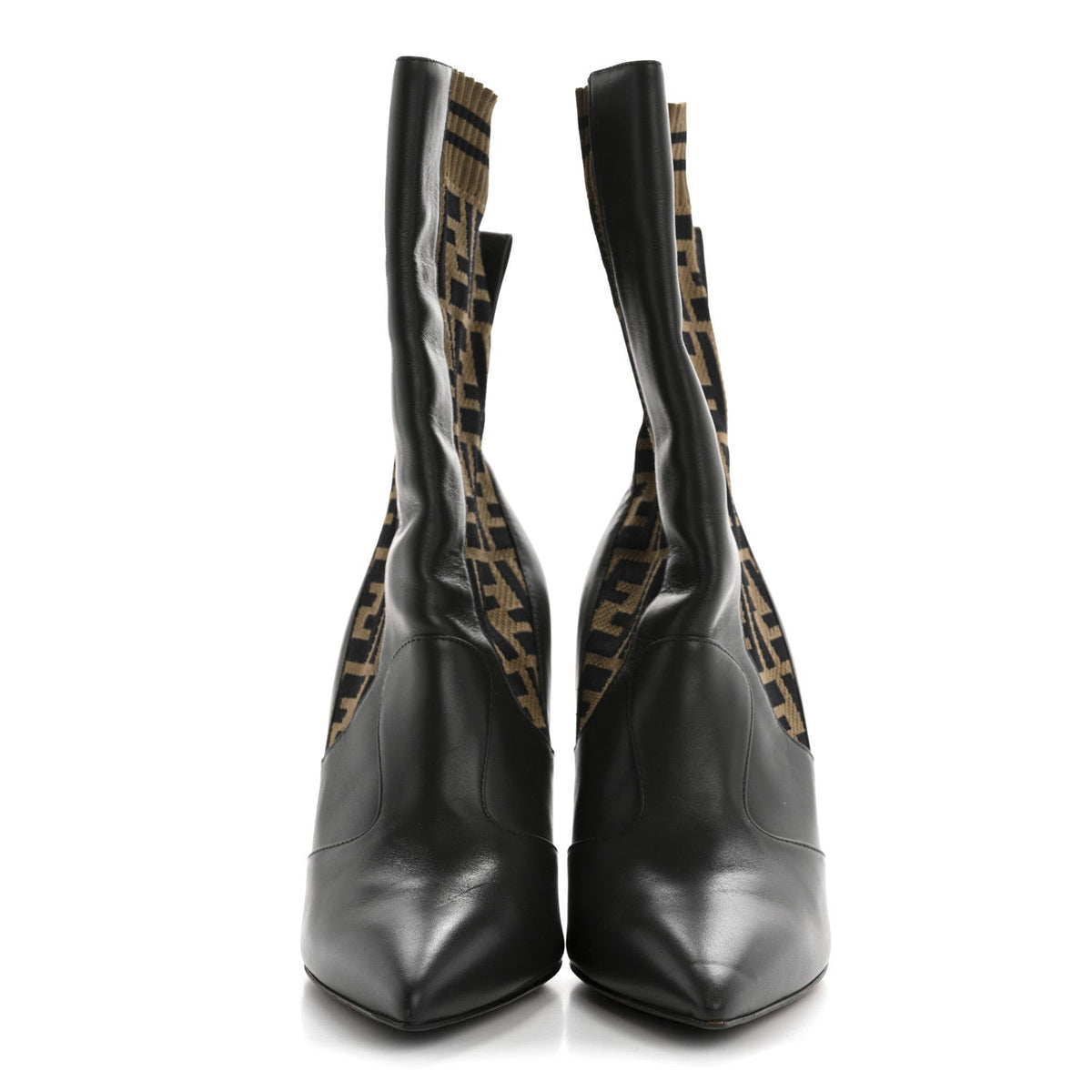 Fendi Nappa Microfiber Fabric Women's FF Rockoko Sock Boots 37 Ebano Tobacco Black